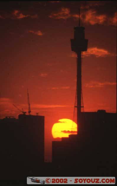 Sunset behind Sydney Tower
